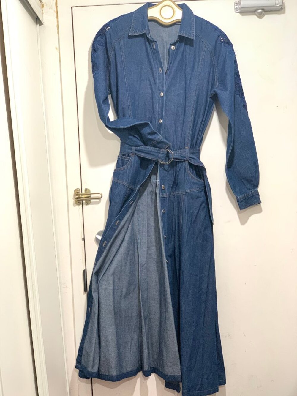 VINTAGE TOGETHER BELTED DENIM MAXI DRESSES SIZE 14
